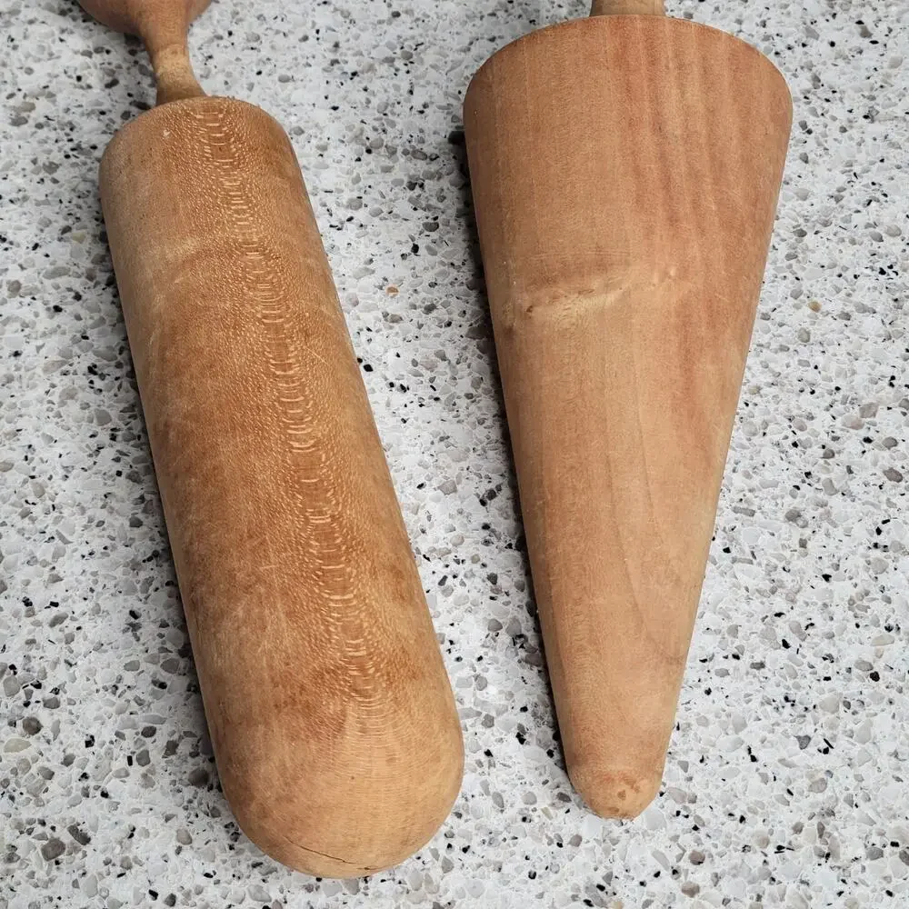 2 VTG MCM Wooden Pestle Cone & Bat Food Mill Masher Canning Primitive Hand Tool